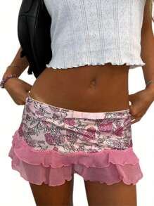 Women's Ruffle Mini Skirts Casual Low Waist Bow Front A-Line Skirts Cute Summer Skirts - 花色 - 查看 1