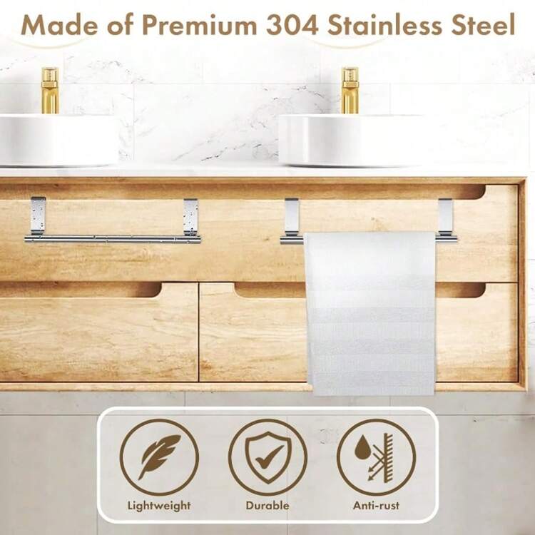 1 件带挂钩的拉丝不锈钢毛巾架，适用于家庭、浴室、厨房橱柜或门挂、办公室隔间，可放置手巾抹布 - 颜色随机 - 彩色 - 查看 5