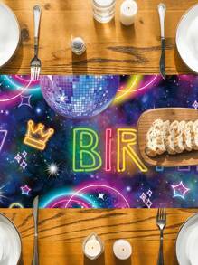 1Pc Fluorescent Ball Happy Birthday Table Runner, Polyester Table Cover Tablecloth, Happy Birthday Party Decorations Table Runner Holiday Party Table Decor, Babe Shower Gender Reveal Party Decor, Sparkling Disco Party Decor, Home Decor, Table Decor - Glow Ball Birthday - View 5