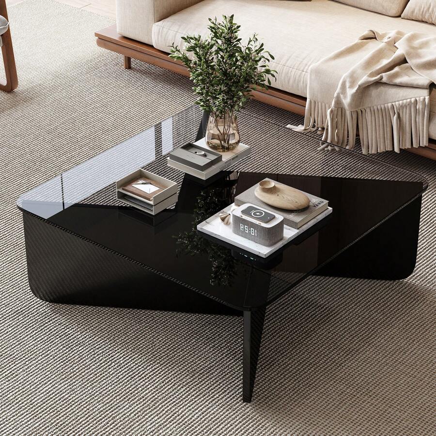 FXLTSBL Glass Coffee Table, 5mm Tempered Glass Top, Modern Coffee Table, Side Table, Living Room Table, Sofa Table, Coffee Table, For In Front Of The Sofa In The Living Room