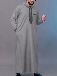 New Men's Loose Hooded Robe Luxury Men's Embroidered Long Sleeve Muslim Clothing Robe Middle East Juba Sobey Traditional Men's Robe
