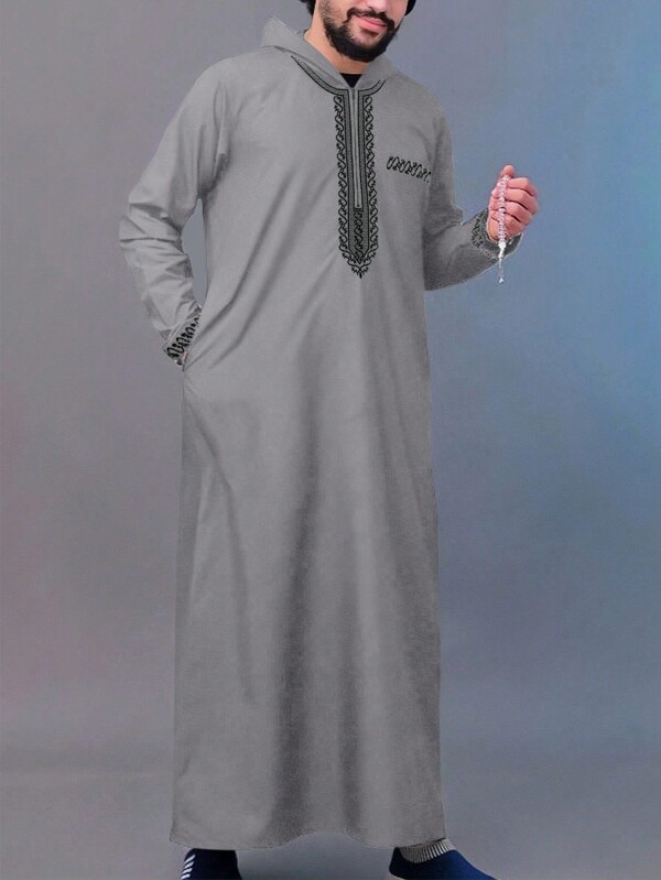 Neue Herren Loose Kapuzen Robe, Luxus Herren bestickte Langarm Muslimische Kleidung Robe, Mittlerer Osten Juba Sobey Traditionelle Herren Robe