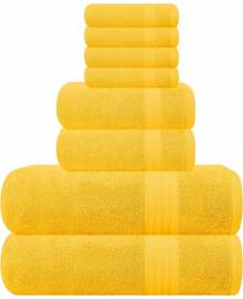 Ultra Soft 8-Piece Towel Set -% Ring Spun Cotton, 2 Oversized Bath Towels 27x54, 2 Hand Towels 16x28, 4 Wash Cloths 13x13 - Daily Use, Hotel & Spa - Olive Green, Luxury Towel Set - 芥末黃 - 查看 1