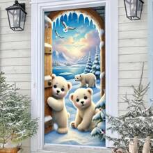 2D Christmas Horizontal Banner, Merry Christmas Polar Bear Horizontal Banner - Polyester, Indoor/Outdoor Winter Scene Decoration, 35.43 X 70.86 Inch, Ideal For Home Entrance And Garden