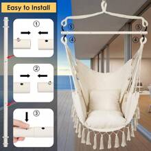 Y- Stop Hammock Chair Hanging Rope Swing Chair, Max 500 Lbs, 2 Seat Cushions Included, Removable Steel Spreader Bar With Anti-Slip Rings, Hardware Kit-For Indoor Or Outdoor(Dark Grey) - B-beige - View 5