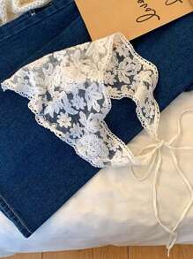 1 件白色花卉蕾丝钩针编织女式头带，复古风格三角形发巾头巾，适合旅行和拍照，发饰，头巾头带，发带秋冬发带，适合度假装女士