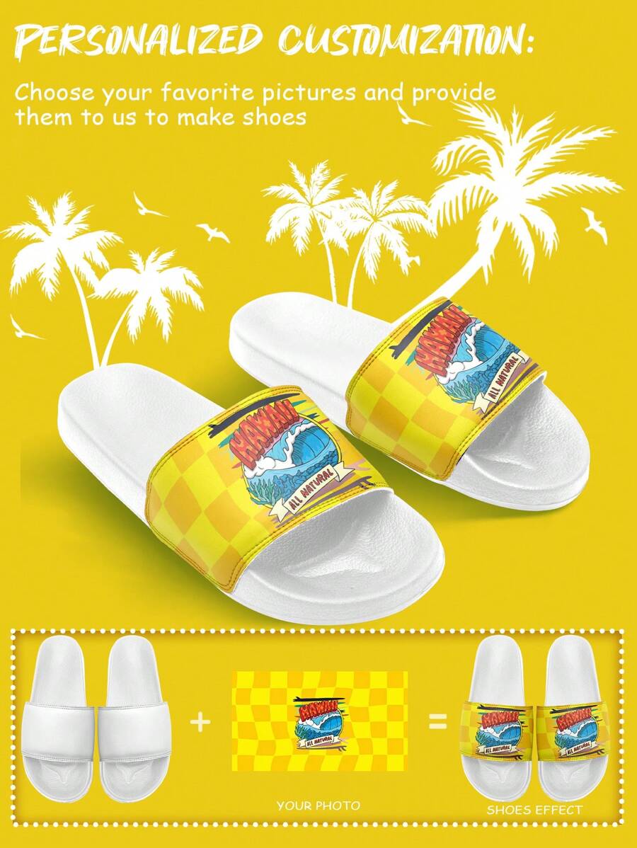 1 Pair Custom Women's Sandals, Personalized Customized Photo Design, Custom Soft Sole Sandals, Home Slippers, Suitable For Indoor, Outdoor And Bathroom Garden, Spring And Summer Sandals, Customized Gift For Mom/Dad/Her/Him/Girlfriend/Boyfriend/Wife/Husband/Friend - White - View 1