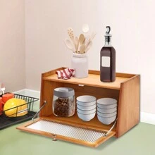 ZhdnBhnos Large Capacity Bread Box Kitchen Food Storage Box With Acrylic Window Home Wooden Bamboo Bread Box - Brown - View 4