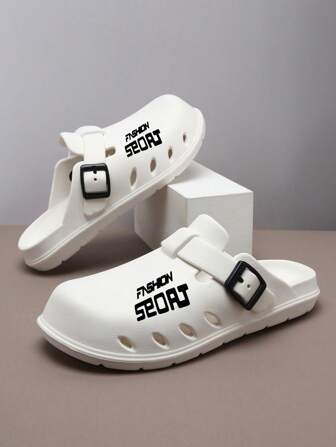 男士春夏休闲拖鞋，户外旅行纯色时尚印花一脚蹬凉鞋，厚底防滑露趾鞋，适合户外、海滩、购物、街头，简约酷炫男士拖鞋