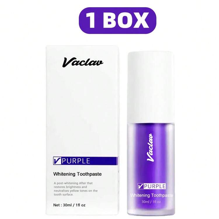 Vaclav 30毫升紫色牙膏，美白牙齿，薄荷味，去除牙渍，去除烟草、咖啡和汽水渍，提亮牙齿，减少泛黄。 - 紫色 - 查看 8