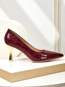 Zapatos de vestir de tacón alto color burdeos para mujer, tacones de aguja de tacón de señora sexy de uso casual, zapatos formales de oficina para mujer - Burdeos - Ver 4