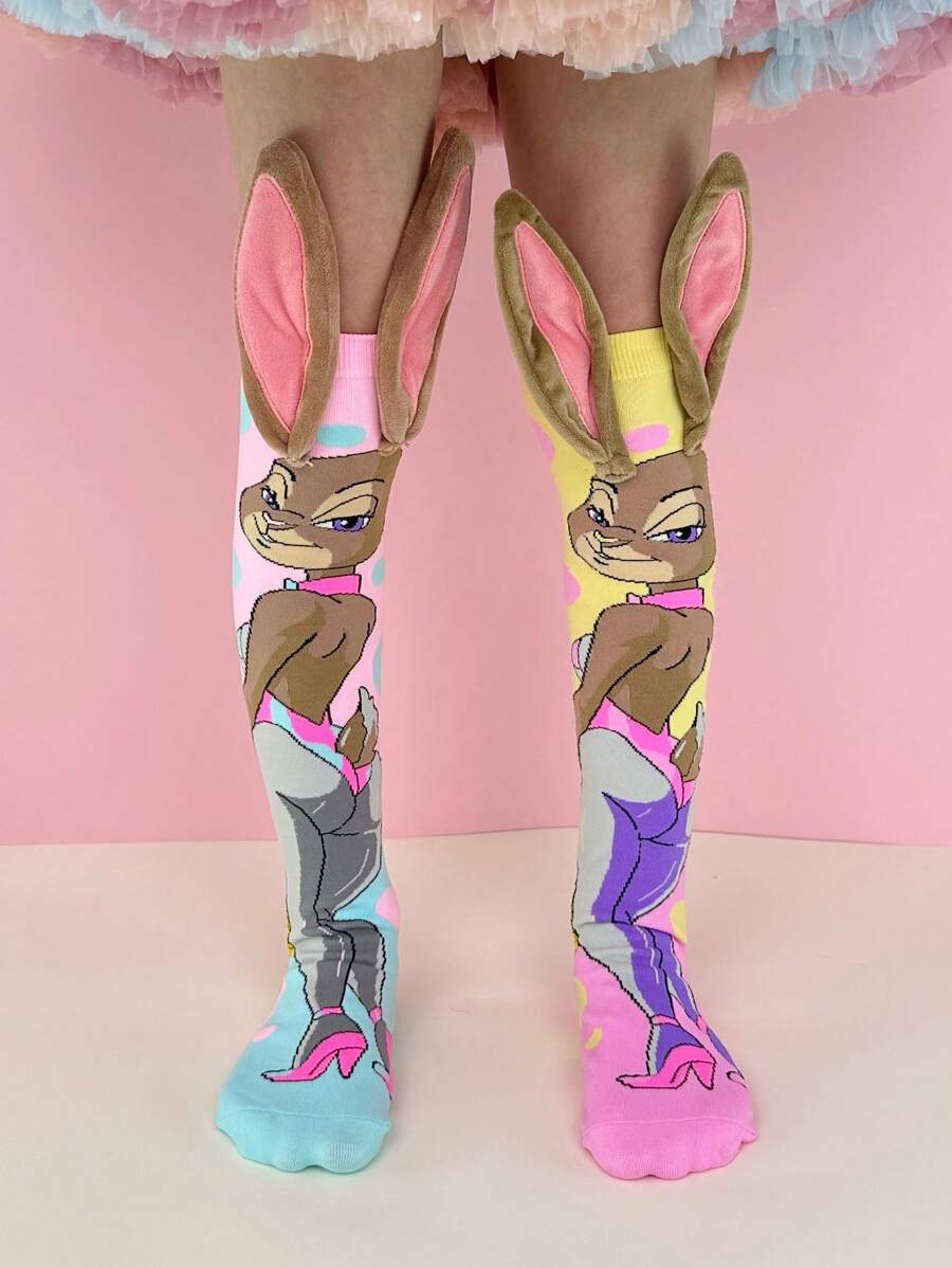 A Pair Of Lovely Rabbit Socks, Long-Eared Rabbit Accessories, Suitable For Kids Knee-High Socks, Suitable For Daily Summer Campus Dressing And Party Use - Multicolor - View 1