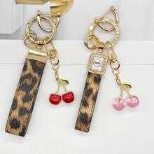 TTOBS 1pc Handmade Leopard Leather Car Key Chain With Unique Cherry Pendant - , Fashionable And Multifunctional Backpack Key Chain, Perfect Accessory For Backpacks. An Ideal Gift For St. Patrick's Day, Valentine's Day, Or For Your Beloved Lady. - Multicolor - View 12