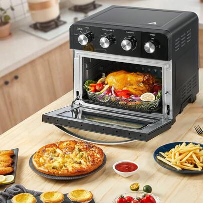 Air Fryer Oven With Rotisserie Mini Oven 23L, 1700W Countertop Convection Oven With 4 Knobs Easy To Operation, Low Fat Oil-Less Cooking, Non-Stick Inner, 6 Accessories & 100 Recipes