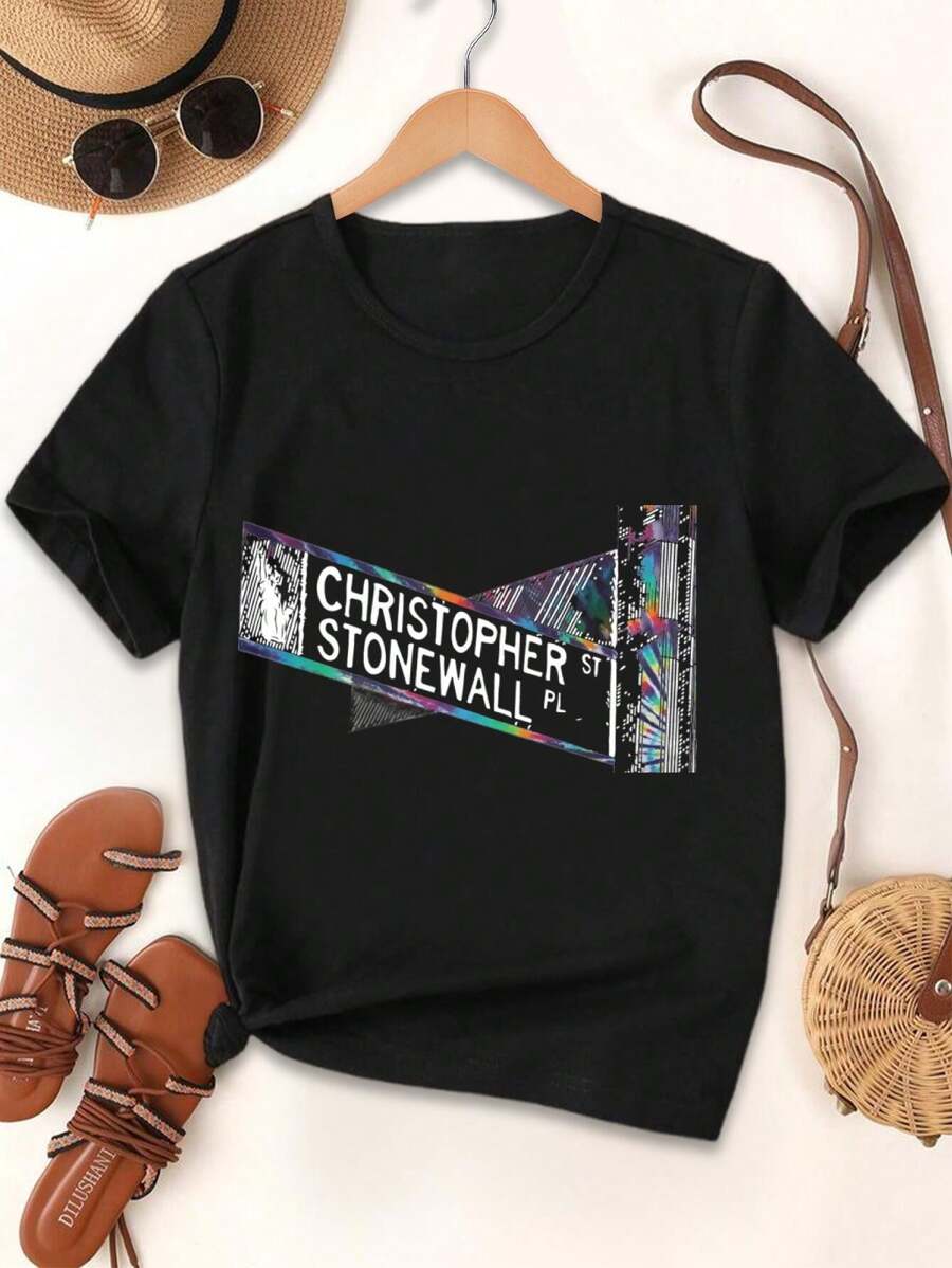 Valentine's Day NYC T-Shirt | Christopher Street Stonewall Punk Hippie Vintage Women's Tee | LGBTQ+ Pride Retro Graphic Tee - Black - View 1