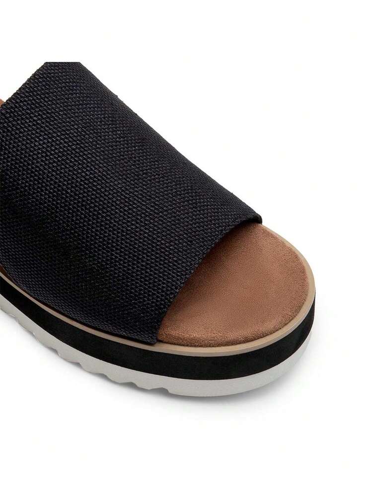 Women's Outdoor Platform Sandals Slip-On Espadrille Bohemia Wedge Sandals Comfort Dressy Open Toe Canvas Slides For Walking Beach Vacation Summer Shoes - 黑色 - 查看 4