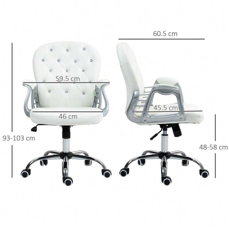 Vinsetto Office Chair, Swivel Desk Chair, PU Vanity Chair With Adjustable Height And Rolling Wheels For Home Work Study, White - trắng - Xem 3