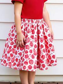 Girls Casual Simple Versatile Elegant Dignified Lady Clothing Set, Skin-Friendly Soft Round Neck Short Sleeve Top + Elastic Waist Short Skirt, Children Unique Elegant Outdoor Holiday Party Banquet Preferred
