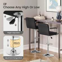 Bar Stools Set Of 2, PU Leather Breakfast Bar Stools, Swivel Height Adjustable Bar Chairs With Backrest And Footrest For Breakfast Bar Counter Kitchen Restaurant - Black - View 6