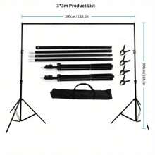 Backdrop Stand Kit 3 * 3m(9.8 * 9.8ft) Adjustable Photo Backdrop Stand Photo Video Studio Background Support System With Carrying Bag And 4 Clamps - Black - View 2