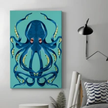 1pc Framed Canvas Poster, Vintage Octopus Wall Art Canvas Paintings, Ideal Gift For Bedroom Living Room Corridor, Wall Art, Room Decoration - Multicolor - View 5