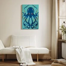 1pc Framed Canvas Poster, Vintage Octopus Wall Art Canvas Paintings, Ideal Gift For Bedroom Living Room Corridor, Wall Art, Room Decoration - Multicolor - View 4