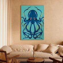 1pc Framed Canvas Poster, Vintage Octopus Wall Art Canvas Paintings, Ideal Gift For Bedroom Living Room Corridor, Wall Art, Room Decoration - Multicolor - View 2