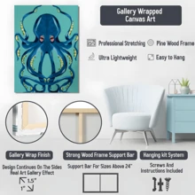 1pc Framed Canvas Poster, Vintage Octopus Wall Art Canvas Paintings, Ideal Gift For Bedroom Living Room Corridor, Wall Art, Room Decoration - Multicolor - View 6