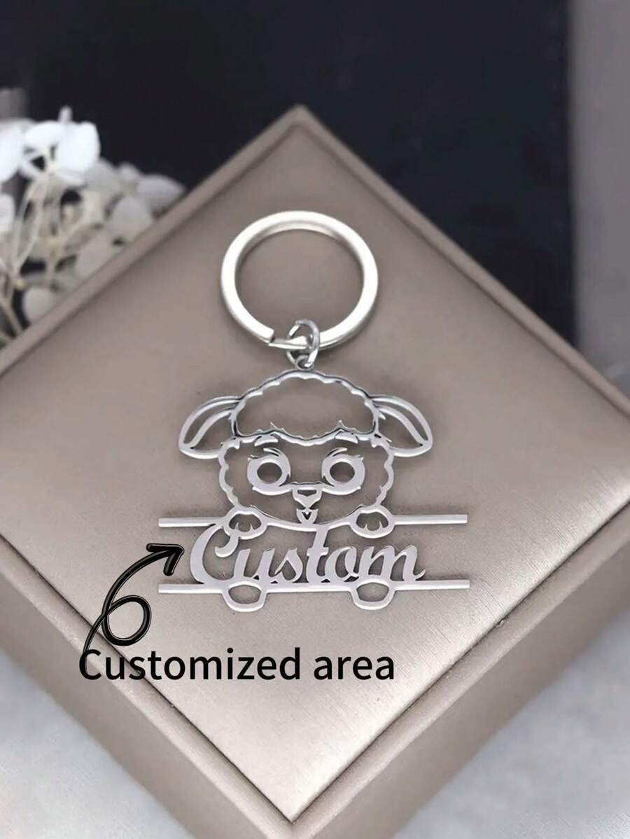 A Cute Lamb Cartoon Animal Design With A Customized Name Keychain, An Ideal Gift For Family And Friends. Valentine's Day Gift