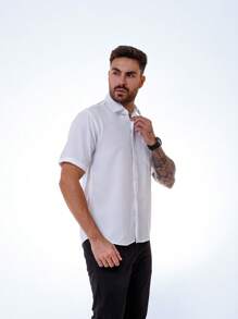 Camisa Masculina Manga Curta com Bolso Blusa Social Masculino Slim Fit Luxo Camiseta