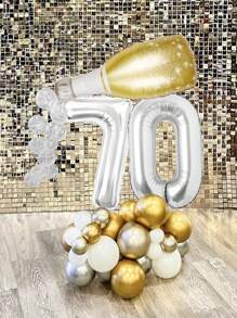 42pcs/Set 32-Inch Silver Foil Mylar Balloons Number Decor Kit For 18th, 20th, 21st, 30th, 40th, 50th, 60th, 70th, 80th Birthday Party, Giant Champagne & Beer Shaped Foil Balloons, 5-Inch Pearl White Bubble Balloons And 10-Inch Gold/Silver/White Balloon Bases, Create A Lively Birthday Party Celebration For Men, Suitable For Various Birthday Occasions - Multicolor - View 11