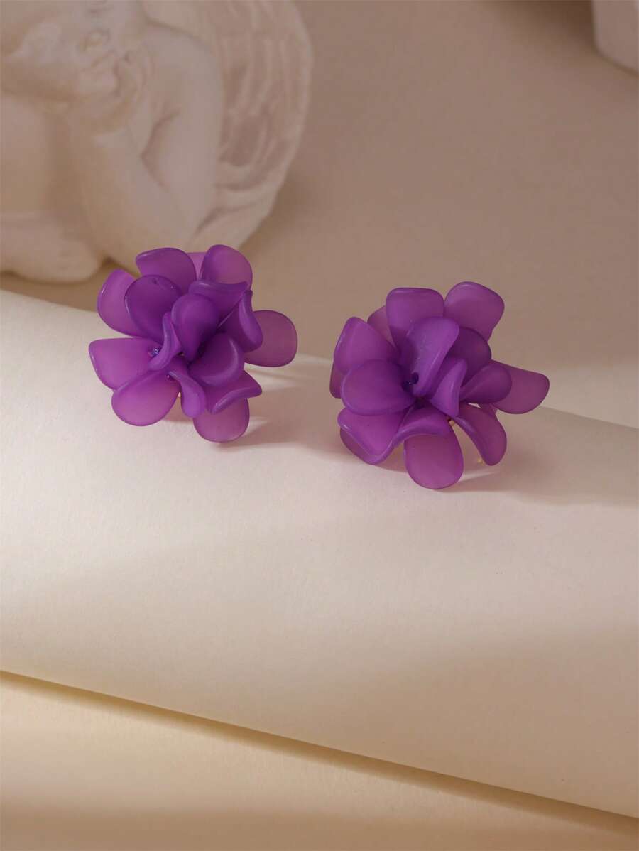 MESTILO 1 对树脂紫山茶花耳钉，适合女性日常和节日佩戴 - 山茶花 - 查看 1