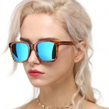 HYCHIC Fashion Sunglasses For Women, Polarized Driving, Anti Glare UV400 Protection, Fashionable Design - 茶條紋*冰藍片 - 查看 1