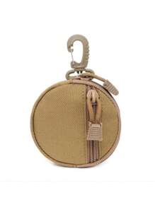 1pc Simple Style Oxford Coin Purse, Portable Round Keychain Pouch With Carabiner Clip For Men And Women, Mini Purse - Perfect Gift For Travelers & Hikers Spring School Supplies