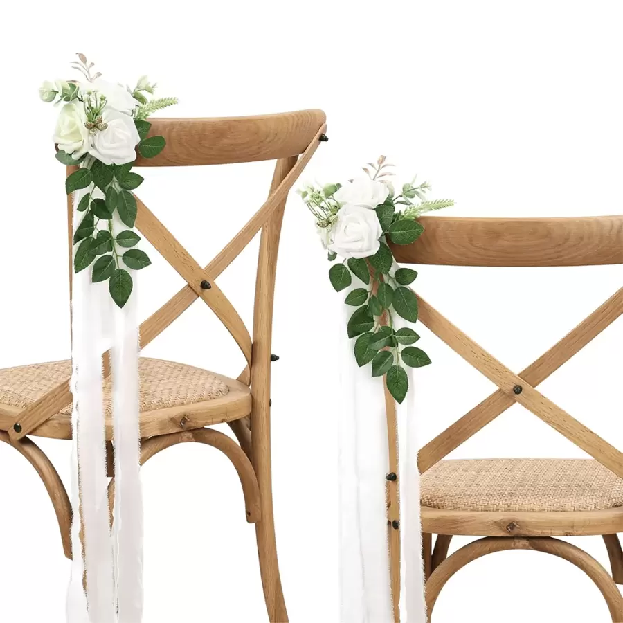 Wedding Aisle Decorations For Wedding Ceremony Pew Flowers For Church Chair Decorations Party Decor With Artificial Flowers Eucalyptus And Ribbons White Gifts Birthday Graduation Birthday Decorations Party Decorations Bachelorette - Multicolor - View 1