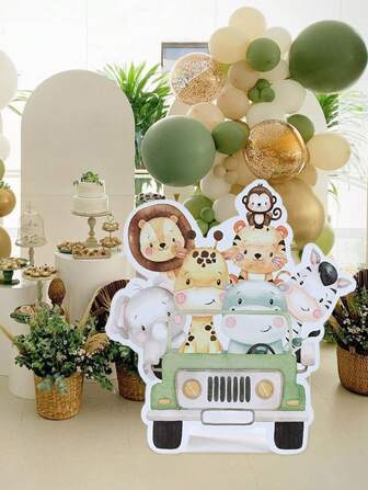 1Pc Jungle Animal Theme Foam Board Frame, Jungle Birthday Family Holiday Party Decoration Supplies, Party Background Decoration, Jungle Party Decor, Birthday Party Babe Shower Gender Reveal Party Decor, Party Backdrops