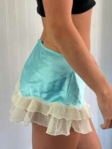 Women's Ruffle Mini Skirts Casual Low Waist Bow Front A-Line Skirts Cute Summer Skirts - 藍色 - 查看 6