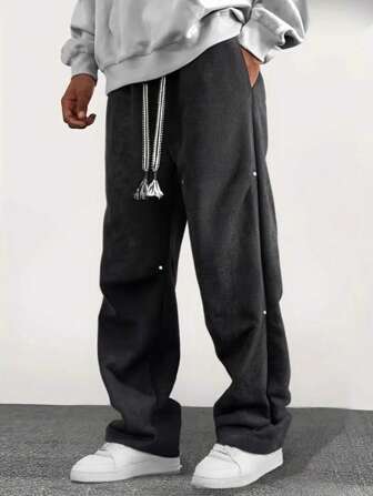 Men's Sports Trousers With A Straight-Leg Silhouette, In A Solid Color Scheme For A Relaxed And Fashionable Casual Look That's Versatile, Suitable For Hiking, Running, Sports, Travel, And Leisure Activities.