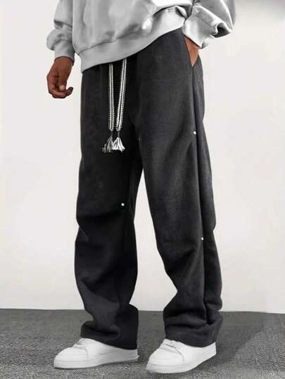 Men's Sports Trousers With A Straight-Leg Silhouette, In A Solid Color Scheme For A Relaxed And Fashionable Casual Look That's Versatile, Suitable For Hiking, Running, Sports, Travel, And Leisure Activities.