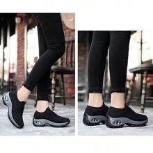 Zapatillas deportivas transpirables antideslizantes para mujer, suela de EVA, aptas para todas las estaciones, suela gruesa 5CM - Blanco y Negro - Ver 5
