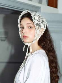 1 件白色花卉蕾丝钩针编织女式头带，复古风格三角形发巾头巾，适合旅行和拍照，发饰，头巾头带，发带秋冬发带，适合度假装女士