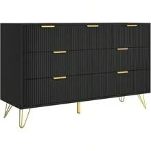 LYNSOM Black Dresser For Bedroom, Fluted 6 Drawer Wood Dresser With Golden Handles, Modern Dressers & Chests Of Storage Drawer For Hallway Entryway - màu đen - Xem 9