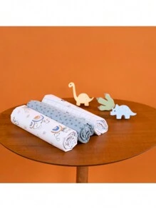 套件 3 婴儿毯法兰绒 Papi 80cmx80cm 男孩女孩 100% 纯棉 - 藍色 - 查看 6