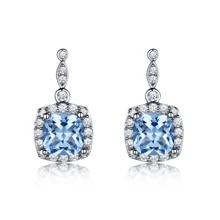 925 Sterling Silver 7*7MM Sky Blue Princess Cut Stud Earrings, Quality Jewelry Earrings Suitable For Women, Suitable For All Occasions