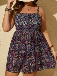 New Plus Size Women Printed Mesh Tankini Swimwear - Black Flower - View 2