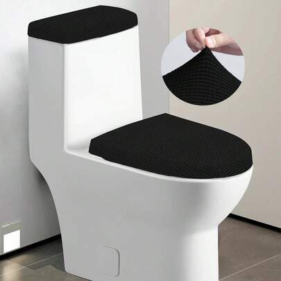 1 Set Solid Color Jacquard Corn Grain Toilet Seat Cover And Toilet Tank Cover, Dust-Proof Toilet Seat Cover Set, Suitable For Small Standard Size Toilet Tank And Lid, Home Decor