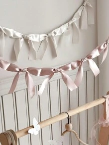 蝴蝶结丝带花环旗帜，蝴蝶结手工悬挂花环，甜蜜房间壁挂横幅，适用于生日房间少女心装饰婚礼派对装饰