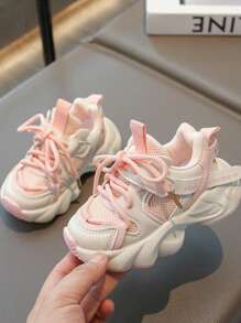 Infant Color Block Cute Pink Sport Casual Shoes, Soft Comfortable Non-Slip - Pink - View 1