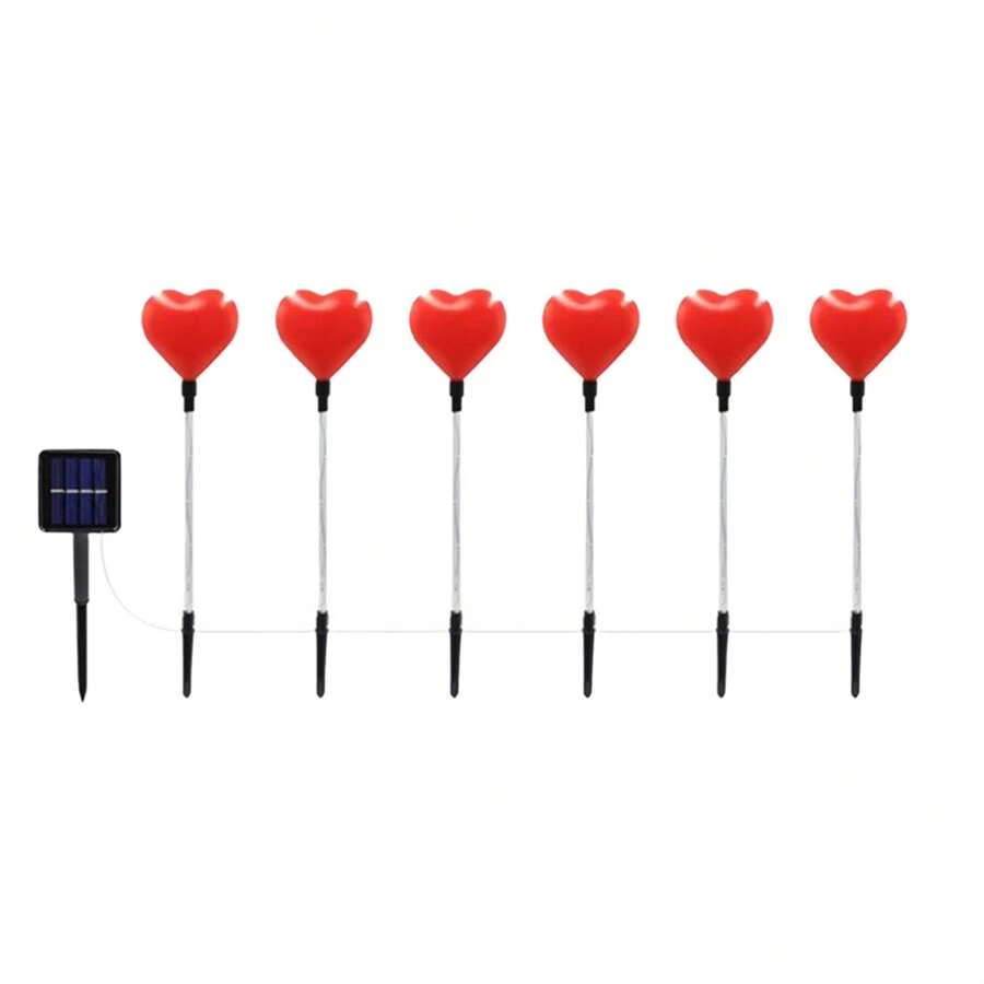 6 Pcs Valentines Day Outdoor Decorations Lights Set Solar Red Heart  Light LED Atmosphere Light For Home Party Holiday Wedding Garden Decor - Red - View 1