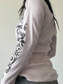 Women Y2k Fairy Grunge Shirts Tops Gothic Graphic Long Sleeve T-Shirt Top Emo Goth E-Girls Crop Tees Tops Vintage Aesthetic Clothes Streetwear - Hồng - Xem 2